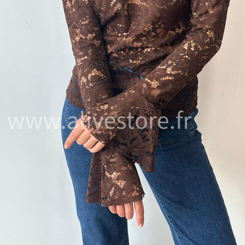 TOP DALIA DENTELLE TRANSPARENTE MARRON – ALIVE STORE