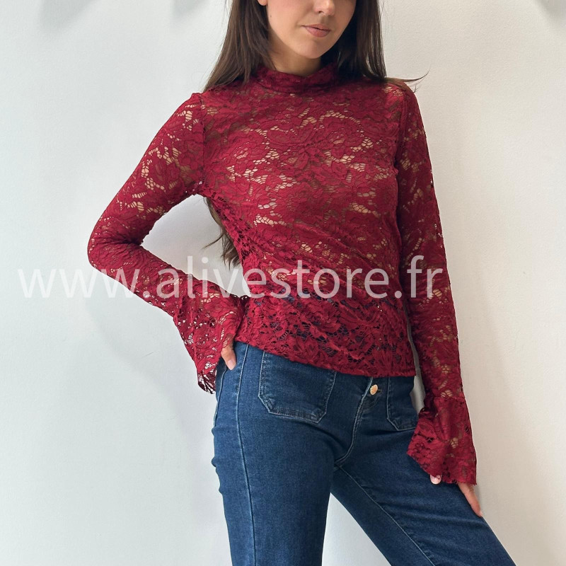 TOP DALIA DENTELLE TRANSPARENTE MARRON – ALIVE STORE