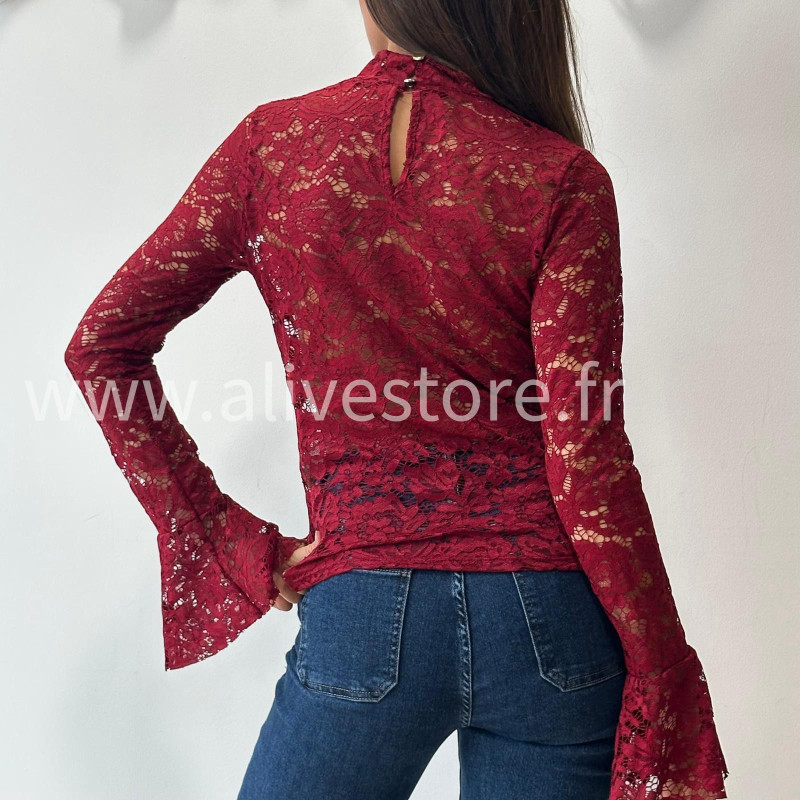 TOP DALIA DENTELLE TRANSPARENTE MARRON – ALIVE STORE