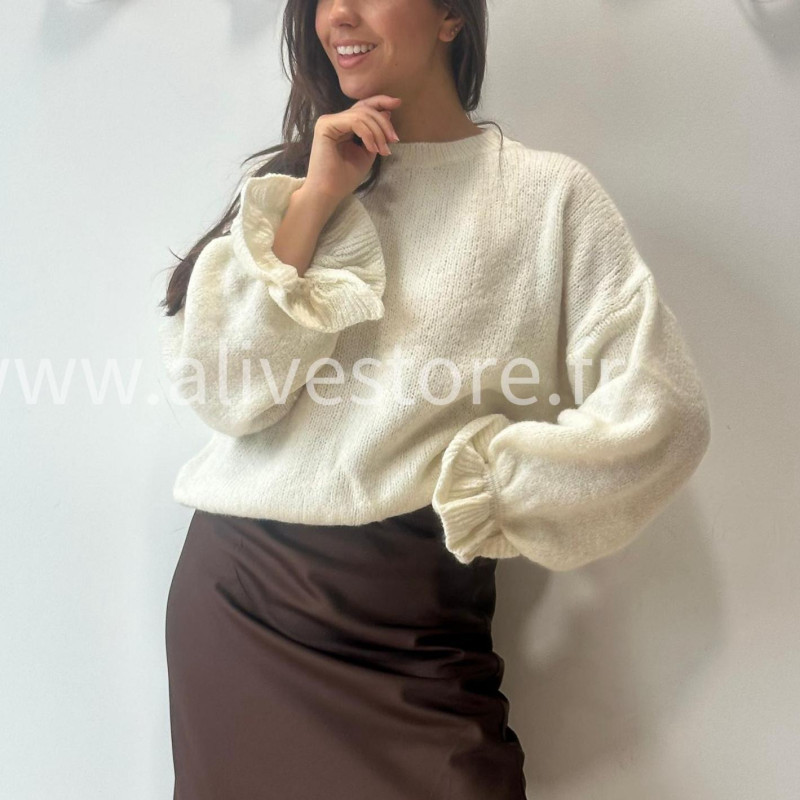 PULL LOREN BLANC MANCHES BOUFFANTES – ALIVE STORE