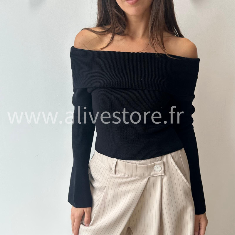PULL GEMMA GRIS COL BARDOT FEMME – ALIVE STORE