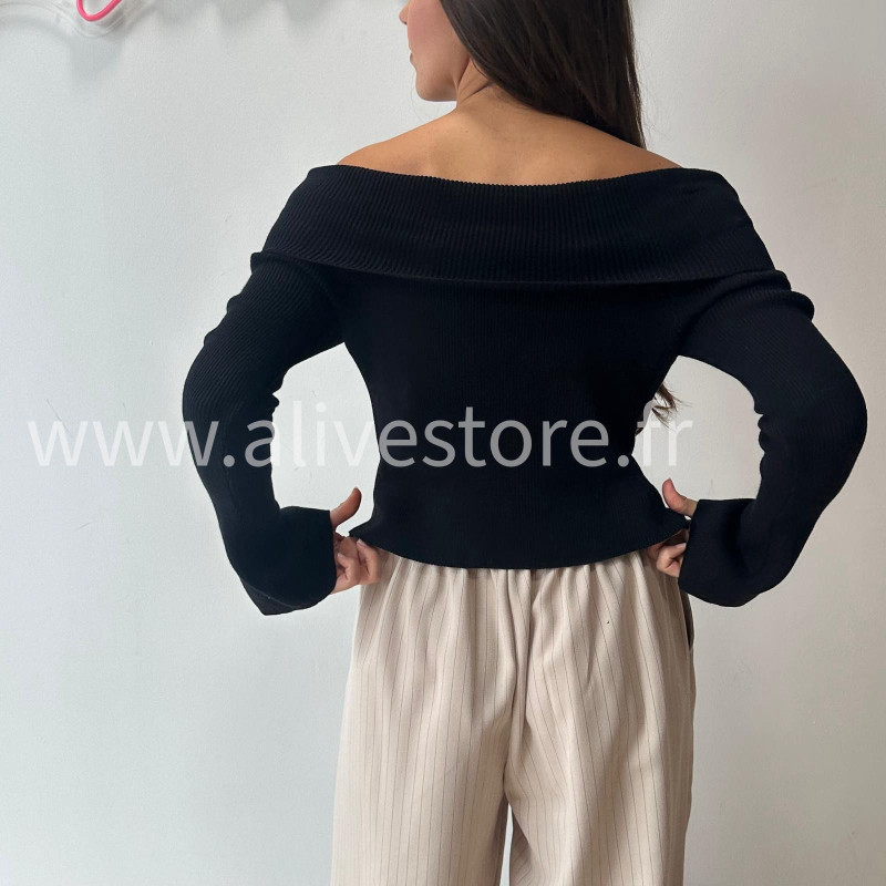 PULL GEMMA GRIS COL BARDOT FEMME – ALIVE STORE