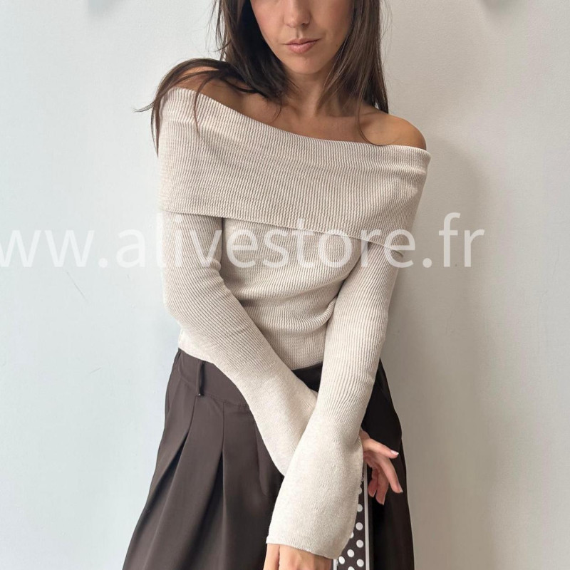 PULL GEMMA GRIS COL BARDOT FEMME – ALIVE STORE