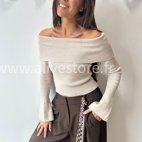 PULL GEMMA GRIS COL BARDOT FEMME – ALIVE STORE