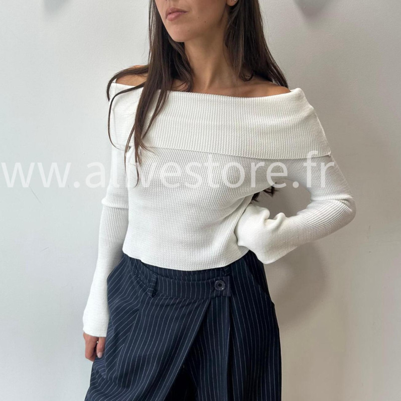 PULL GEMMA GRIS COL BARDOT FEMME – ALIVE STORE