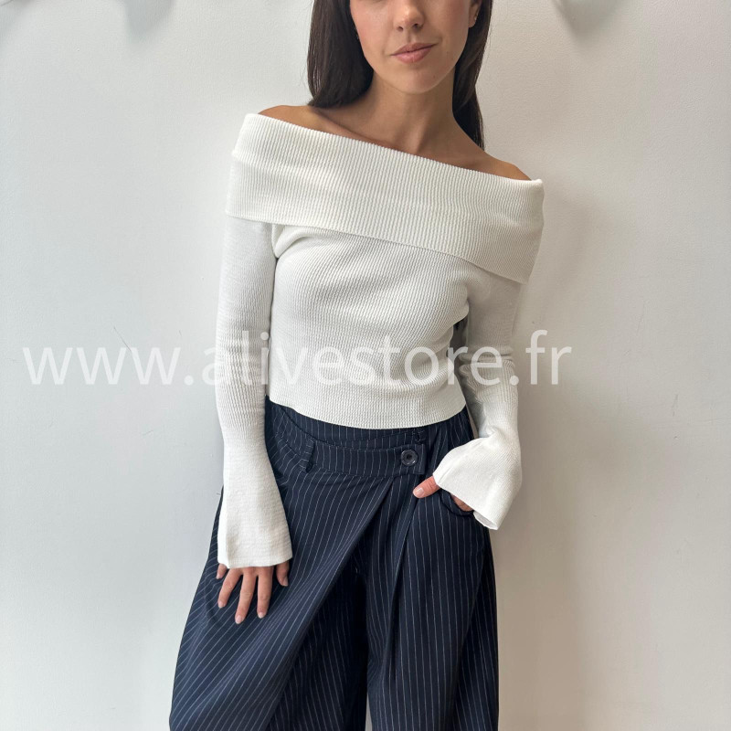 PULL GEMMA GRIS COL BARDOT FEMME – ALIVE STORE