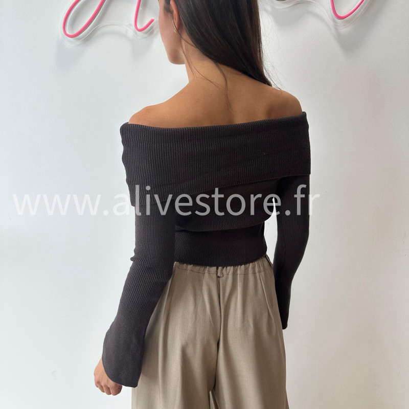 PULL GEMMA GRIS COL BARDOT FEMME – ALIVE STORE