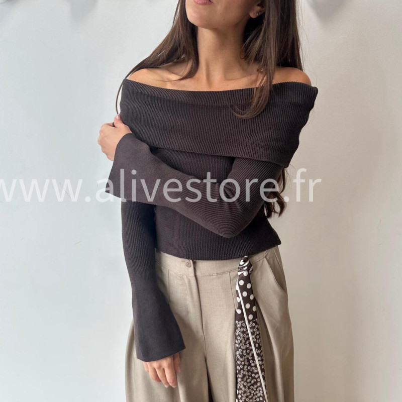 PULL GEMMA GRIS COL BARDOT FEMME – ALIVE STORE