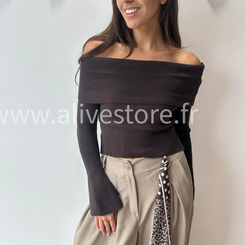 PULL GEMMA GRIS COL BARDOT FEMME – ALIVE STORE
