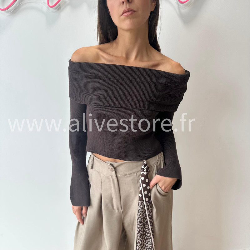 PULL GEMMA GRIS COL BARDOT FEMME – ALIVE STORE