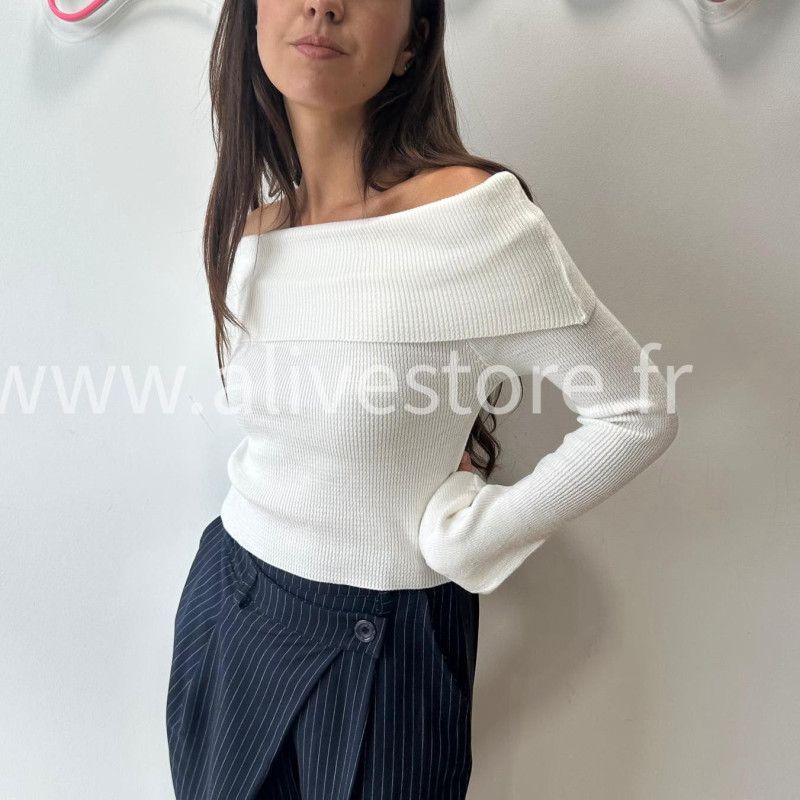 PULL GEMMA GRIS COL BARDOT FEMME – ALIVE STORE