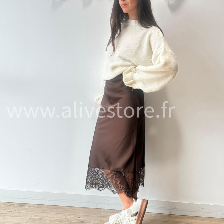 JUPE LUNA BORDEAUX SATIN DENTELLE – ALIVE STORE