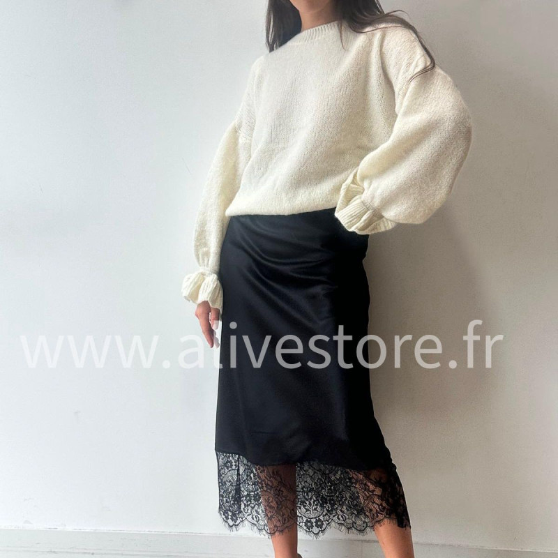 JUPE LUNA BORDEAUX SATIN DENTELLE – ALIVE STORE