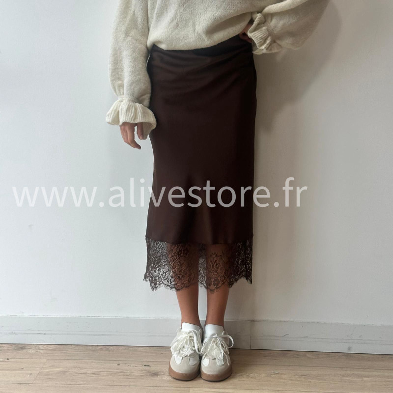 JUPE LUNA BORDEAUX SATIN DENTELLE – ALIVE STORE