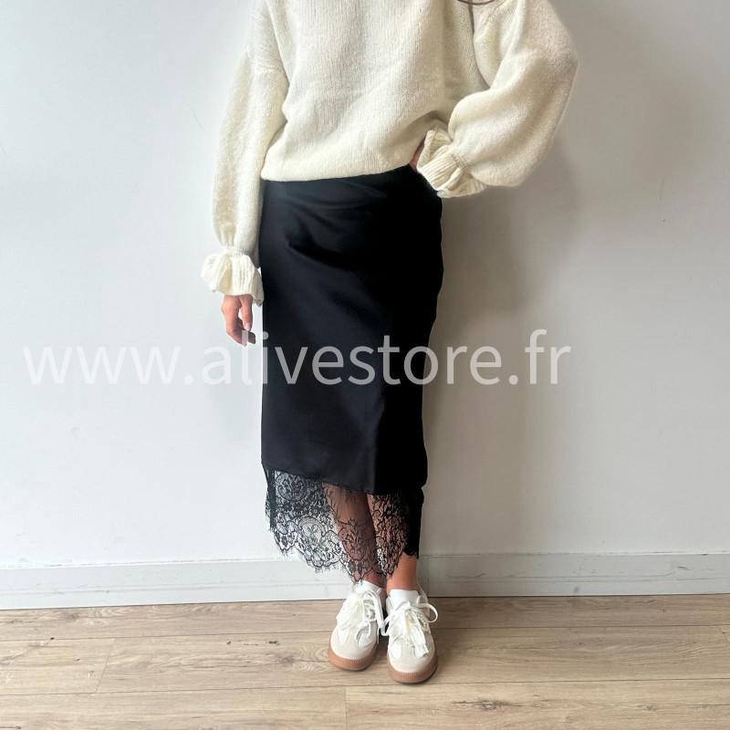 JUPE LUNA BORDEAUX SATIN DENTELLE – ALIVE STORE