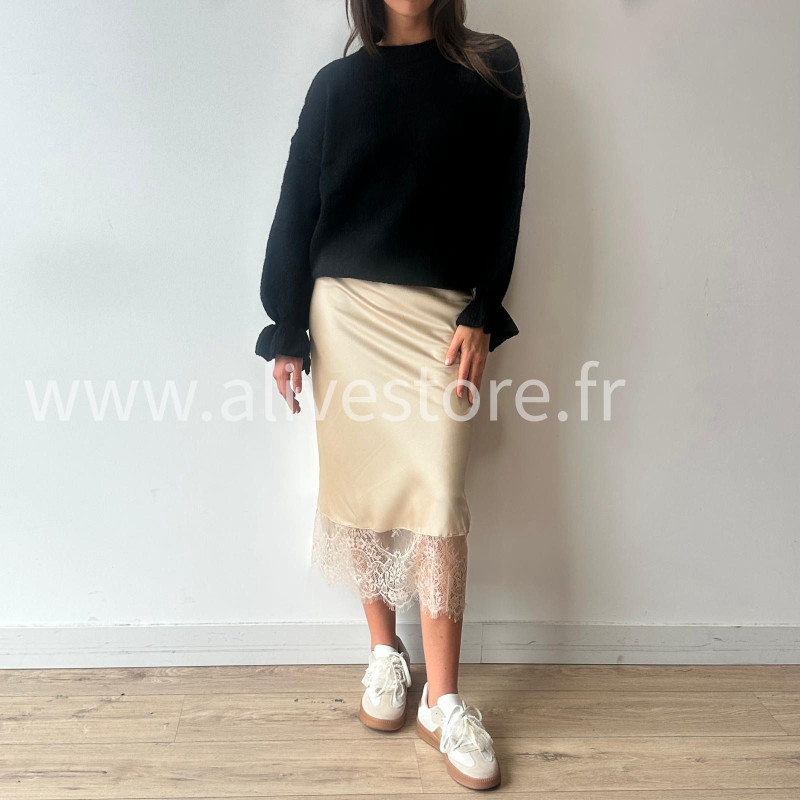 JUPE LUNA BORDEAUX SATIN DENTELLE – ALIVE STORE