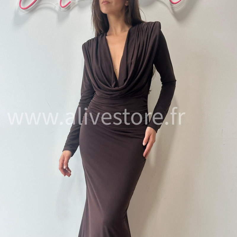 ROBE CLEA LONGUE BORDEAUX DRAPÉ – ALIVE STORE