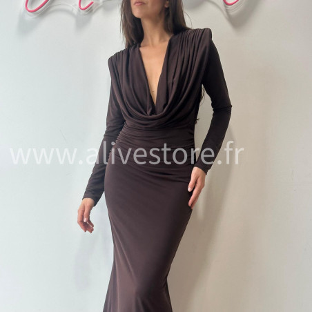 ROBE CLEA LONGUE BORDEAUX DRAPÉ – ALIVE STORE