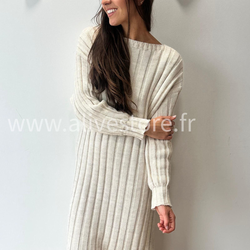 ROBE APRIL MAILLE CÔTELÉE TAUPE – ALIVE STORE