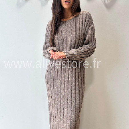 ROBE APRIL MAILLE CÔTELÉE TAUPE – ALIVE STORE