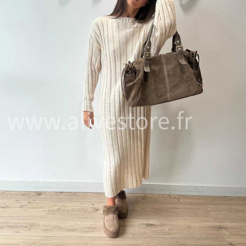 ROBE APRIL MAILLE CÔTELÉE TAUPE – ALIVE STORE