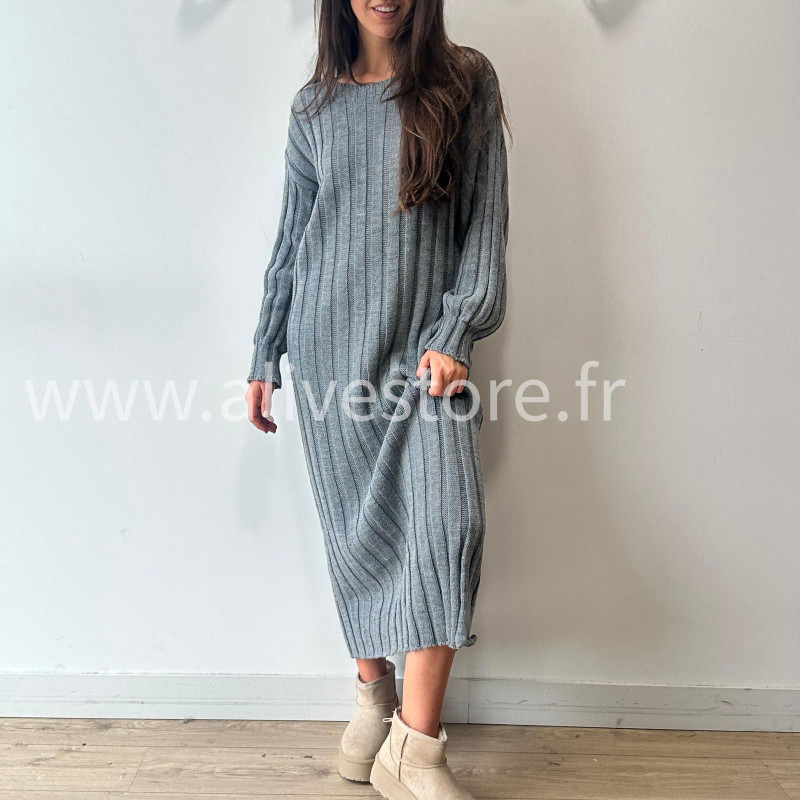 ROBE APRIL MAILLE CÔTELÉE TAUPE – ALIVE STORE