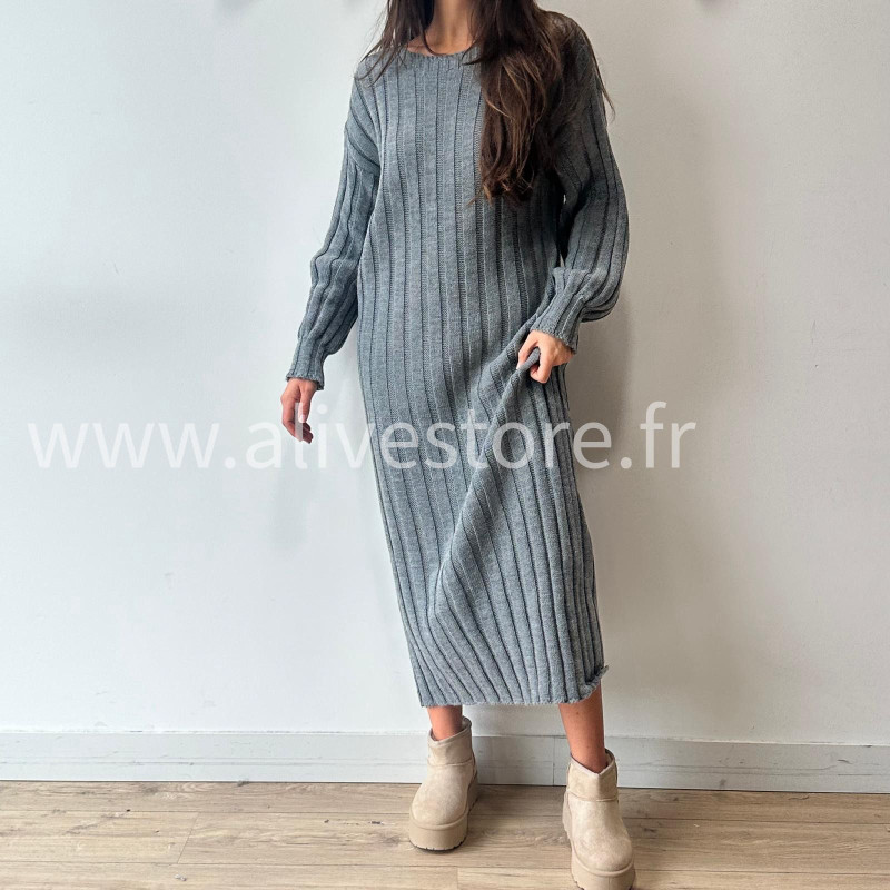 ROBE APRIL MAILLE CÔTELÉE TAUPE – ALIVE STORE