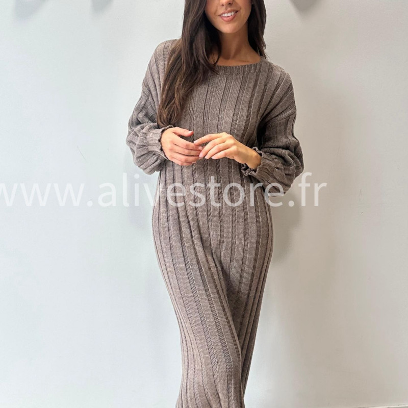 ROBE APRIL MAILLE CÔTELÉE TAUPE – ALIVE STORE