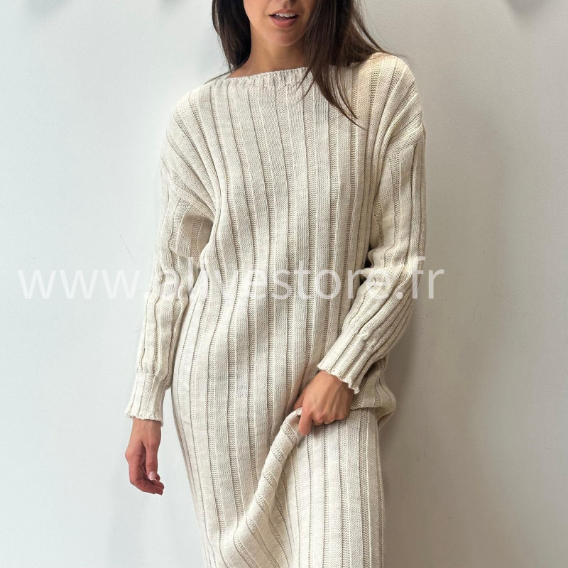 ROBE APRIL MAILLE CÔTELÉE TAUPE – ALIVE STORE