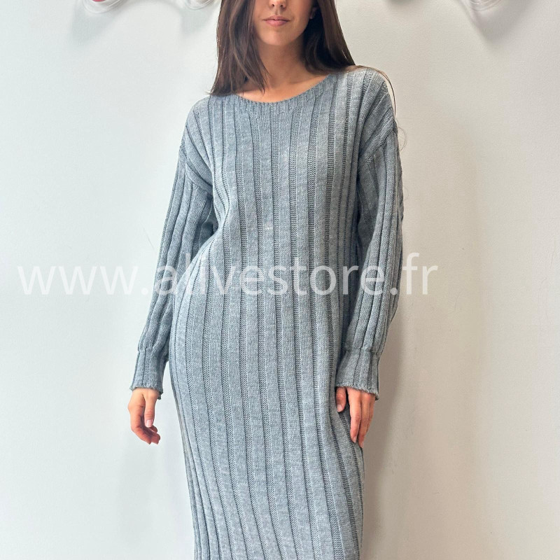 ROBE APRIL MAILLE CÔTELÉE TAUPE – ALIVE STORE