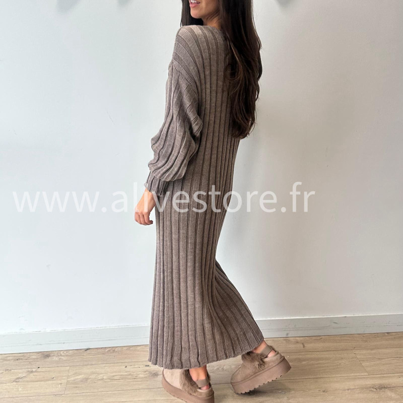 ROBE APRIL MAILLE CÔTELÉE TAUPE – ALIVE STORE