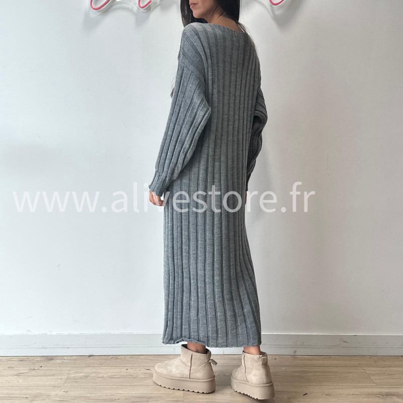 ROBE APRIL MAILLE CÔTELÉE TAUPE – ALIVE STORE
