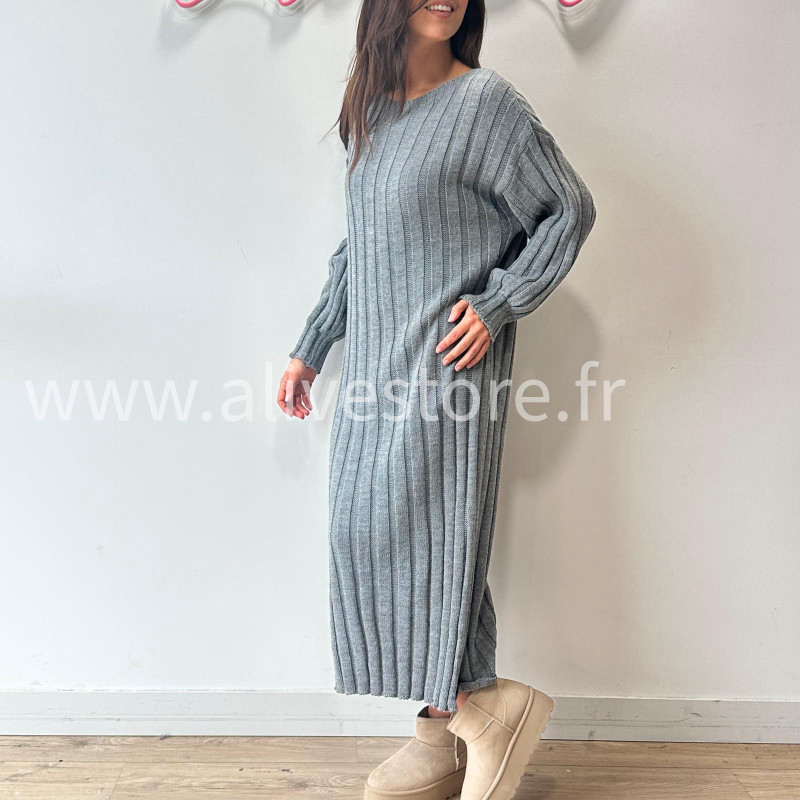 ROBE APRIL MAILLE CÔTELÉE TAUPE – ALIVE STORE