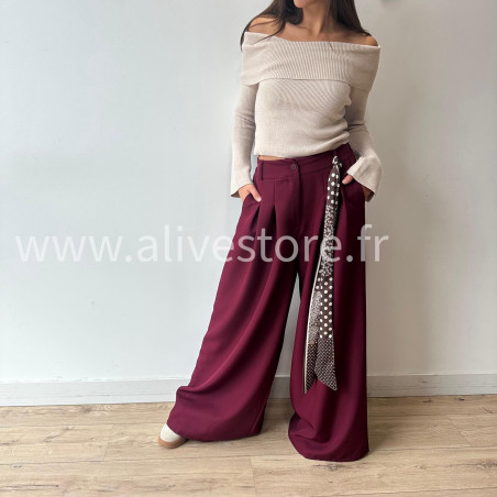 PANTALON LOU LARGE BEIGE AVEC FOULARD – ALIVE STORE