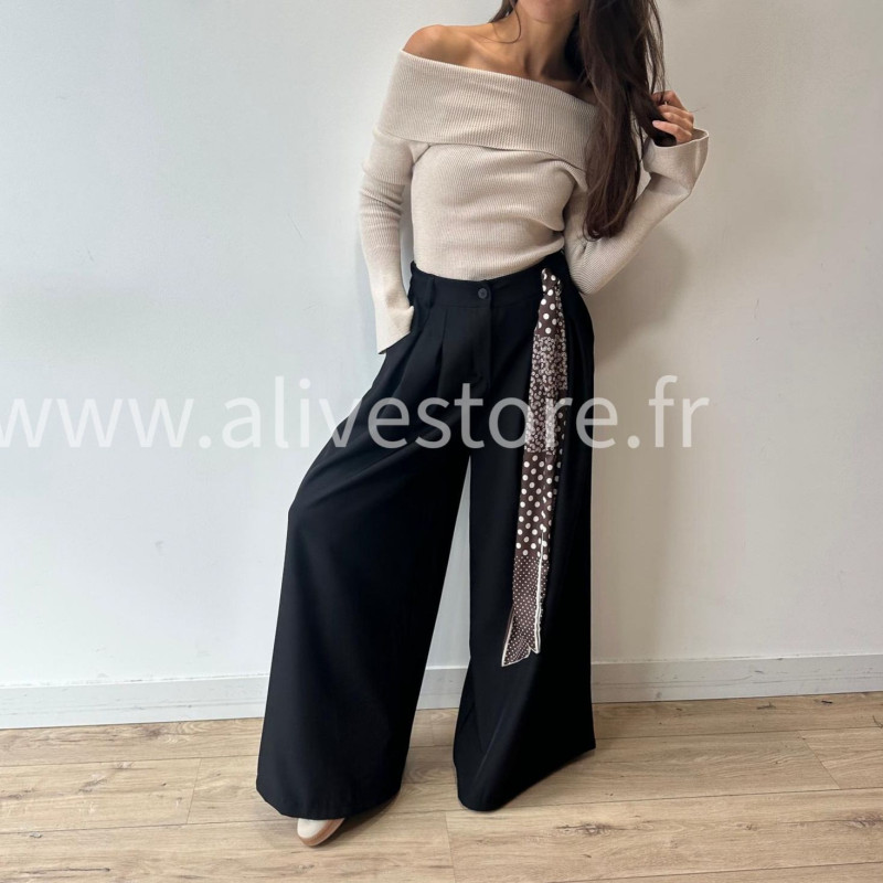 PANTALON LOU LARGE BEIGE AVEC FOULARD – ALIVE STORE
