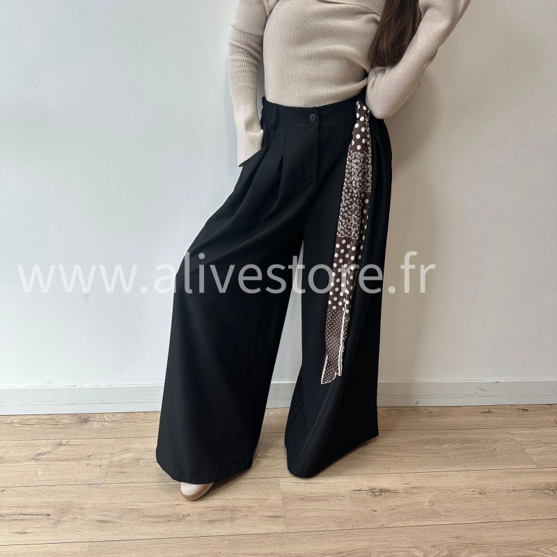 PANTALON LOU LARGE BEIGE AVEC FOULARD – ALIVE STORE