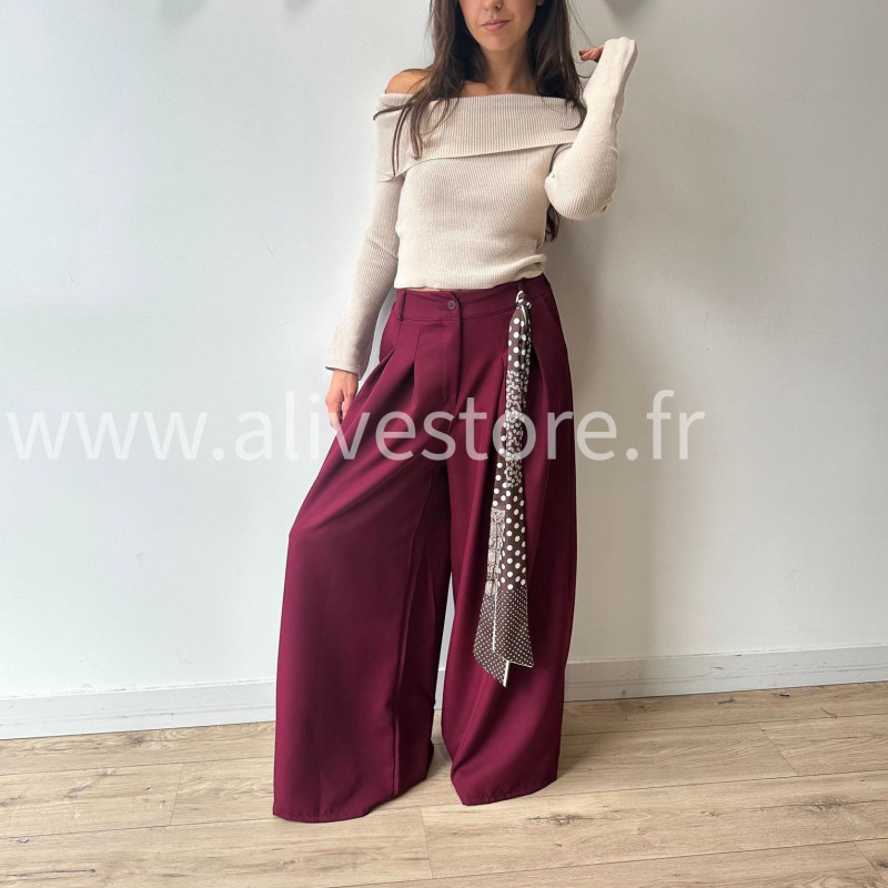 PANTALON LOU LARGE BEIGE AVEC FOULARD – ALIVE STORE