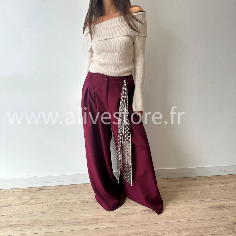 PANTALON LOU LARGE BEIGE AVEC FOULARD – ALIVE STORE