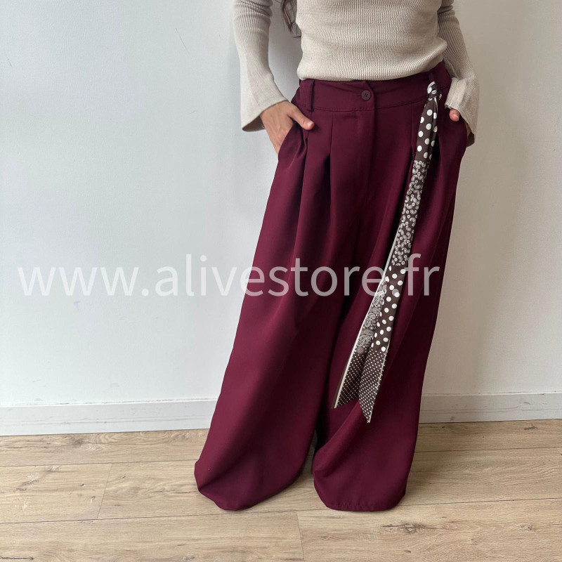 PANTALON LOU LARGE BEIGE AVEC FOULARD – ALIVE STORE