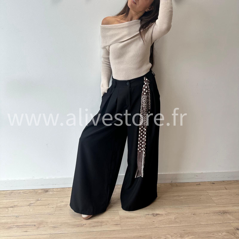 PANTALON LOU LARGE BEIGE AVEC FOULARD – ALIVE STORE