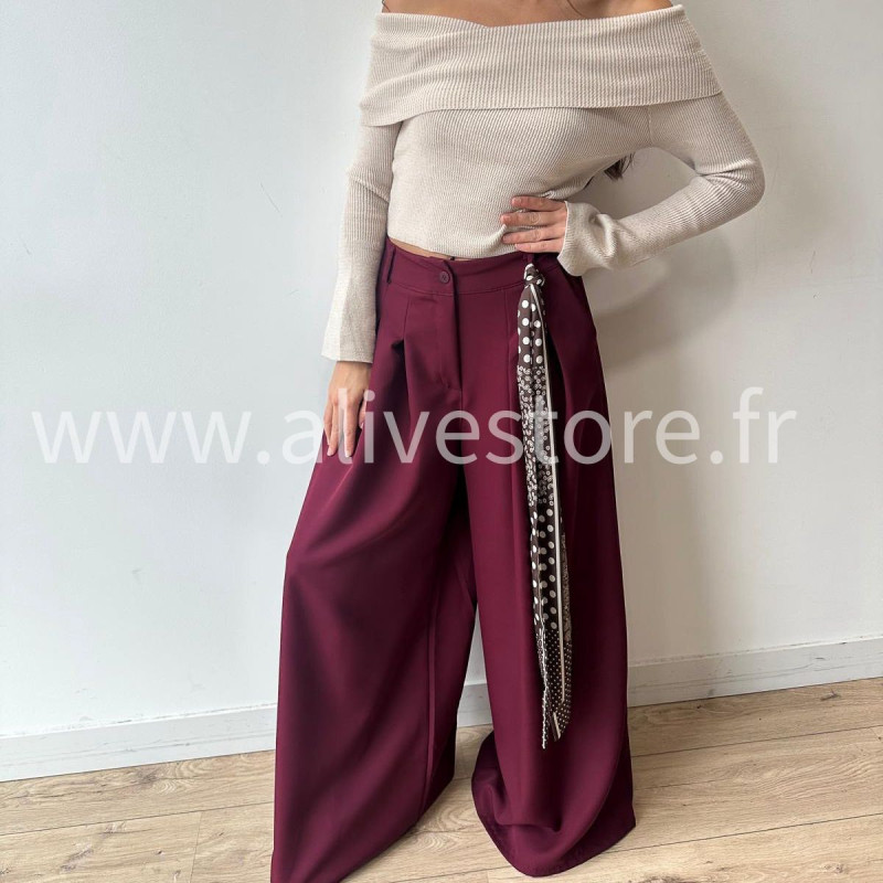 PANTALON LOU LARGE BEIGE AVEC FOULARD – ALIVE STORE
