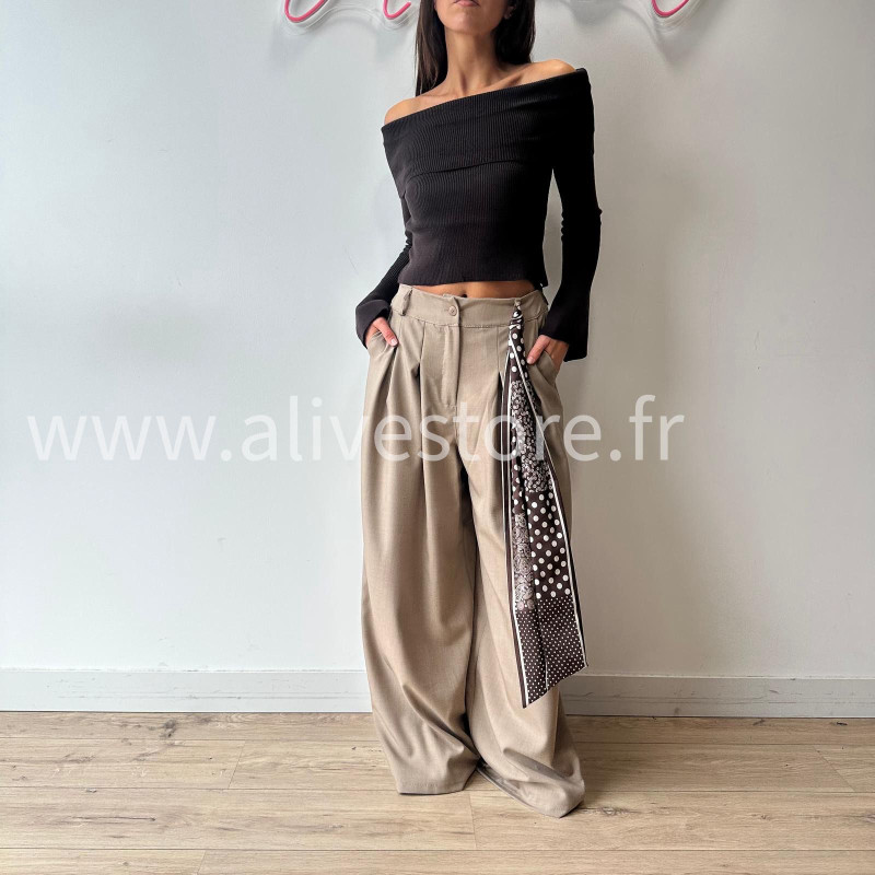 PANTALON LOU LARGE BEIGE AVEC FOULARD – ALIVE STORE