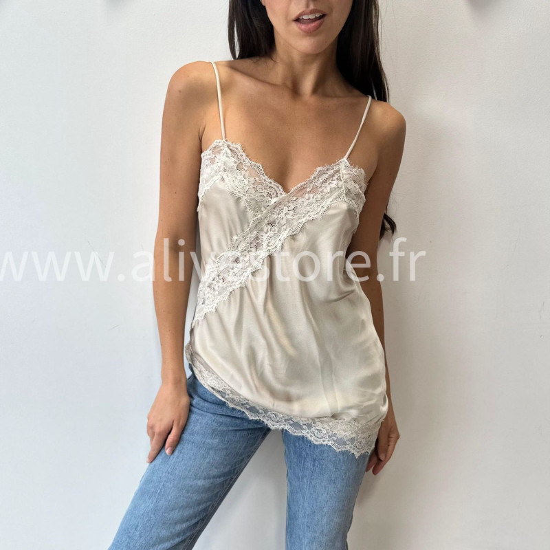 TOP LISA SATINÉ DENTELLE BEIGE – ALIVE STORE