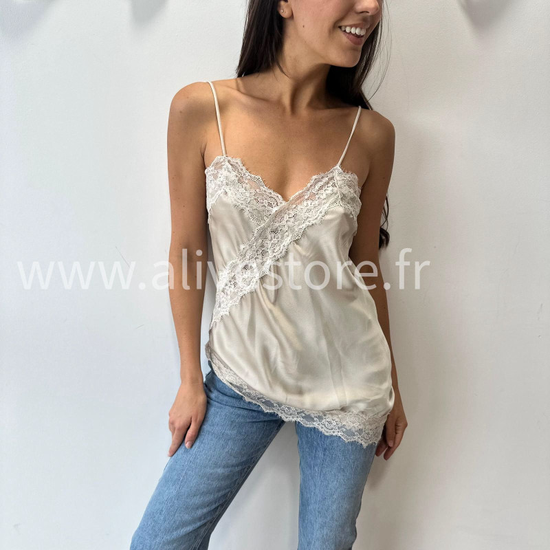 TOP LISA SATINÉ DENTELLE BEIGE – ALIVE STORE