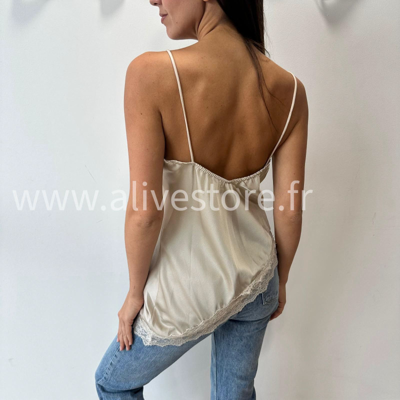 TOP LISA SATINÉ DENTELLE BEIGE – ALIVE STORE