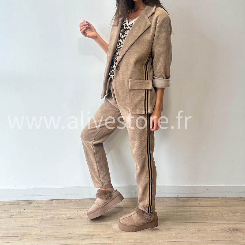 PANTALON CASEY VELOURS CÔTELÉ BEIGE – ALIVE STORE