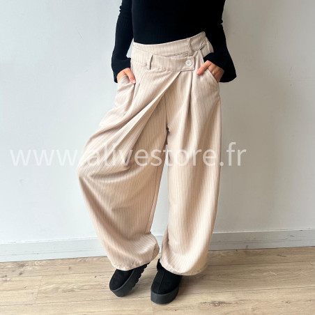 PANTALON CAMILLE GRIS LARGE PLIS CROISÉS – ALIVE STORE