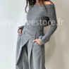 PANTALON CAMILLE GRIS LARGE PLIS CROISÉS – ALIVE STORE