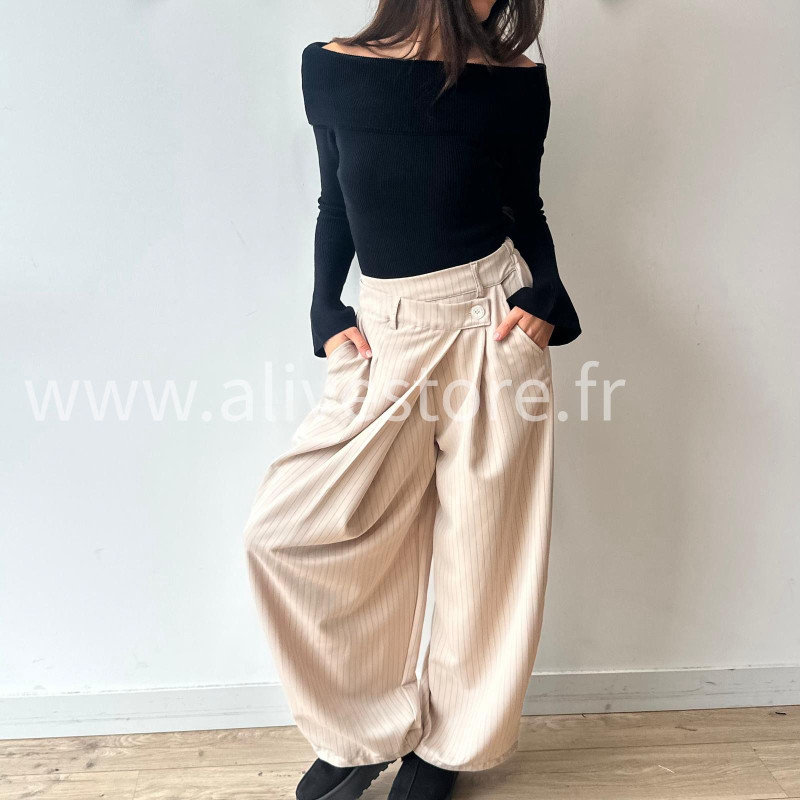 PANTALON CAMILLE GRIS LARGE PLIS CROISÉS – ALIVE STORE
