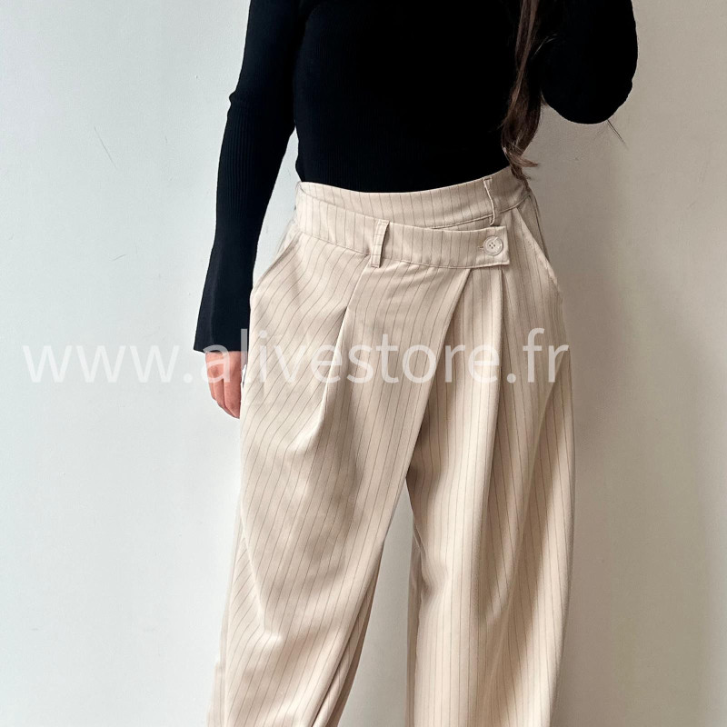 PANTALON CAMILLE GRIS LARGE PLIS CROISÉS – ALIVE STORE